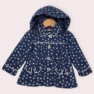 Mayoral coat Baby Chic hooded navy‎ blue with bow print size 12 months